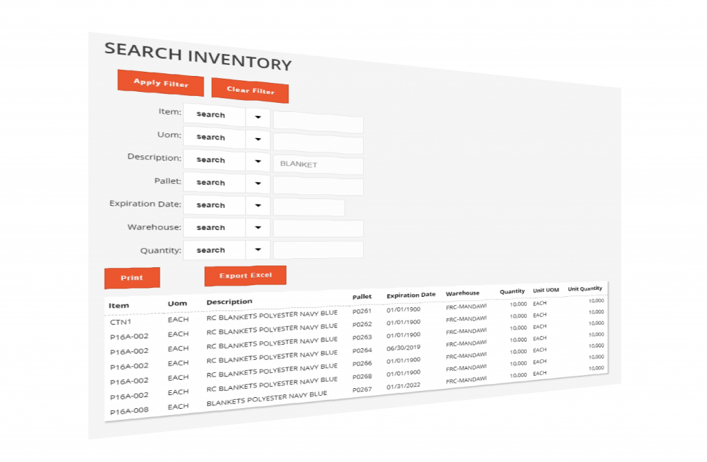 An example of the user portal that integrates with the Inventory Control system