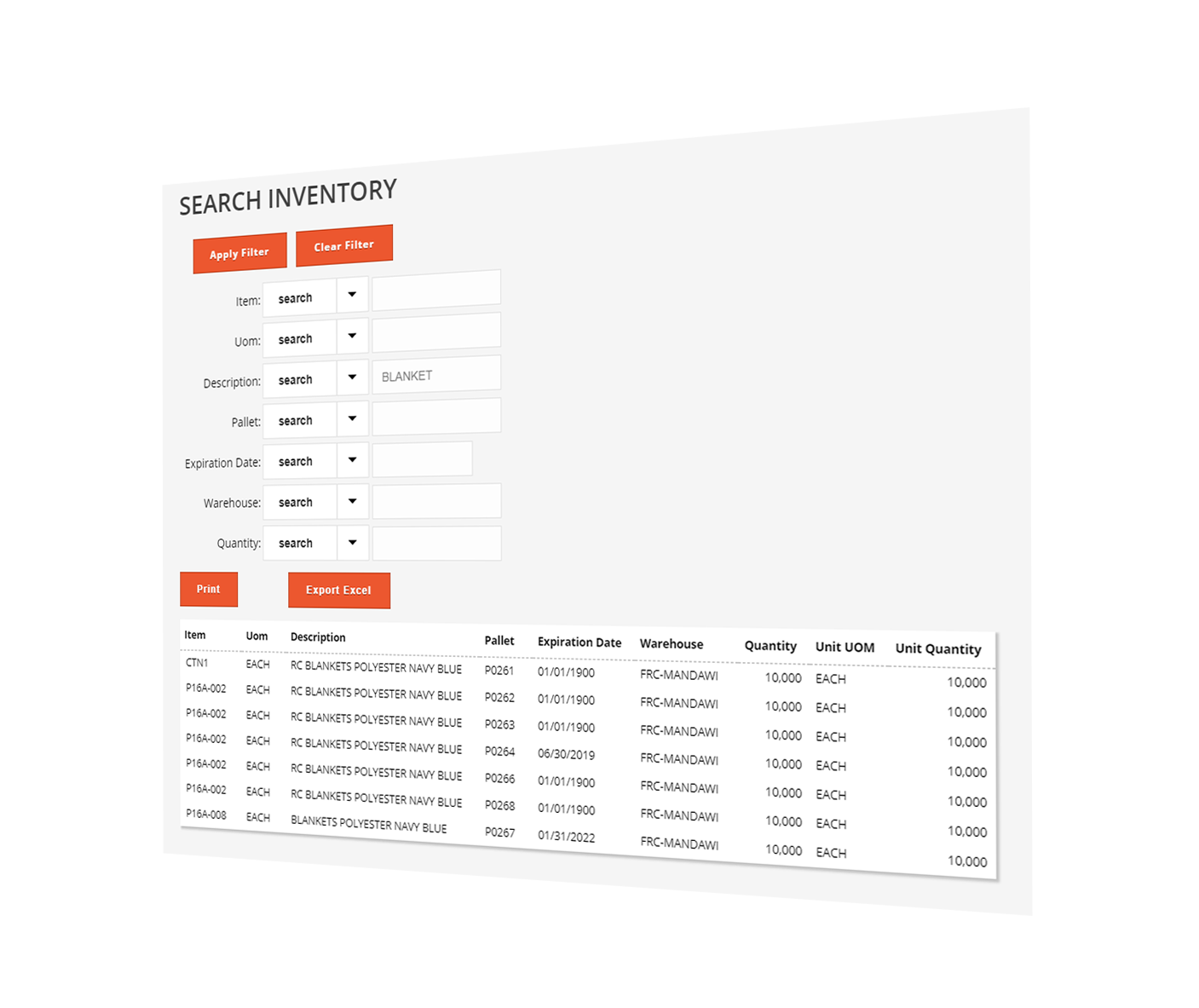 Image of Humanitarian Software's Item master catalog software used for warehouse management.